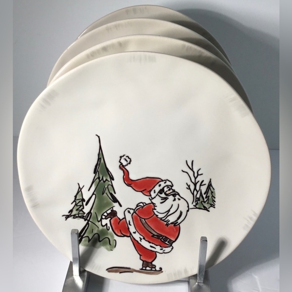 4 Salad / Dessert Plates Eli & Ana Handmade Whimsy Santa 8 1/2"  New - Picture 1 of 9
